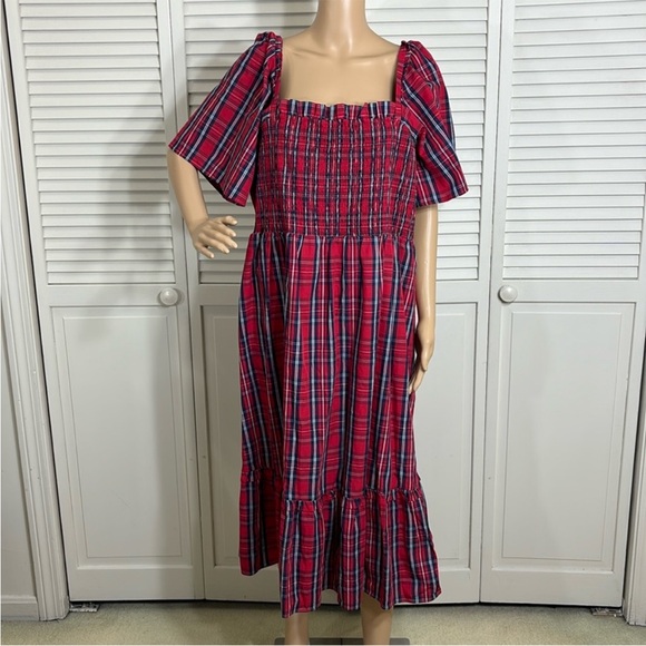 NWOT Draper James Deana Smocked Angie Plaid Cotton Dress Size 2x - Picture 5 of 16